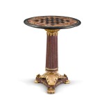 A Regency parcel-gilt and faux porphyry occasional table with an Italian specimen marble table, first half 19th century