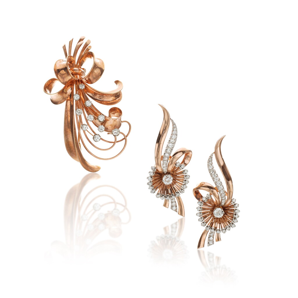 View full screen - View 1 of Lot 604. Gold and Diamond Brooch, Bucherer and a Pair of Earclips.