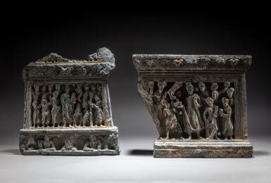 View full screen - View 1 of Lot 95. Two gray schist panels, Ancient region of Gandhara, circa 2nd / 4th century | 犍陀羅 約二 / 四世紀 灰片岩雕佛板 一組兩件.