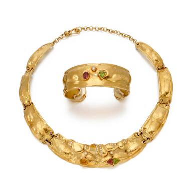 View full screen - View 1 of Lot 159. Misani, Gem-set necklace and bracelet (Collana e bracciale con diamanti e pietre di colore).