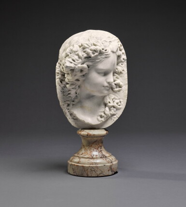 View full screen - View 1 of Lot 57. Attributed to Pierre-Etienne Monnot (1657-1733) Italo-French, Rome, circa 1700 | Oval Relief with a Female Head.