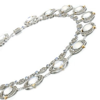 View full screen - View 1 of Lot 54. Tiffany & Co., designed in the Studio of Louis Comfort Tiffany | Sapphire and moonstone necklace, circa 1915.