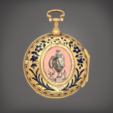 View full screen - View 1 of Lot 555. A gold and enamel pair cased verge watch | Circa 1776.