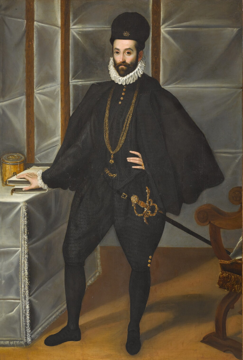 View full screen - View 1 of Lot 173. Portrait of Francesco Maria della Rovere, Duke of Urbino (1549–1631), full-length, standing in an interior.