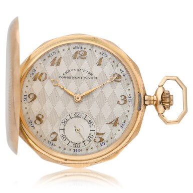 View full screen - View 1 of Lot 136. Corgemont Watch No. 39988 A 14ct pink gold hunting cased keyless lever watch Circa 1920.