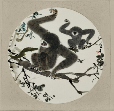 View full screen - View 1 of Lot 1270. Chen Wen Hsi 陳文希 | Two gibbons 兩隻長臂猿.