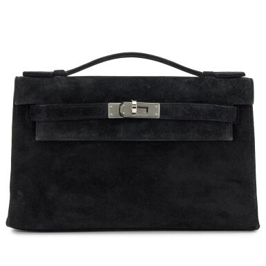 View full screen - View 1 of Lot 77. Black Veau Doblis Kelly Pochette Palladium Hardware, 2005.