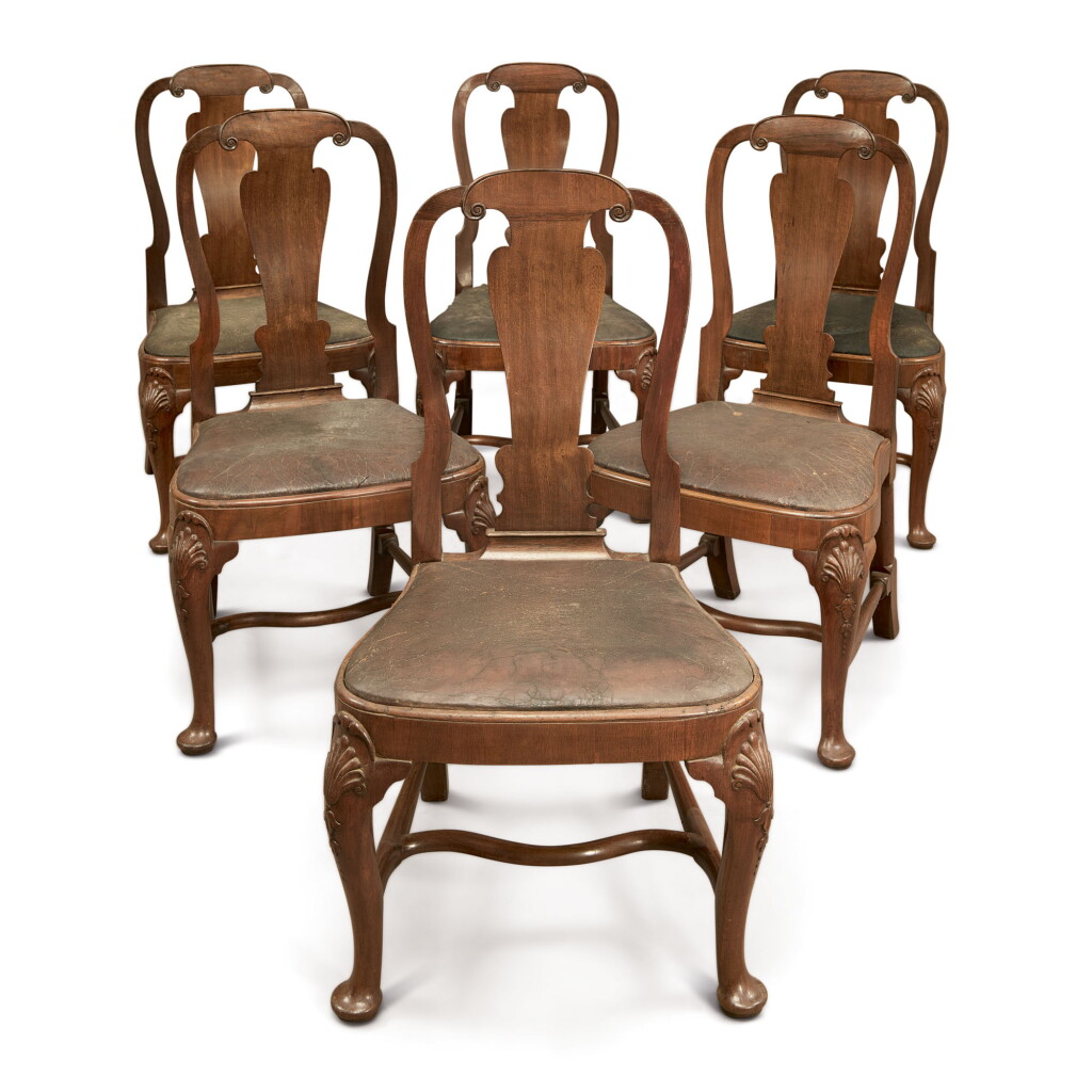 View full screen - View 1 of Lot 769. A SET OF SIX GEORGE II WALNUT SIDE CHAIRS IN THE MANNER OF GILES GRENDEY, CIRCA 1735.