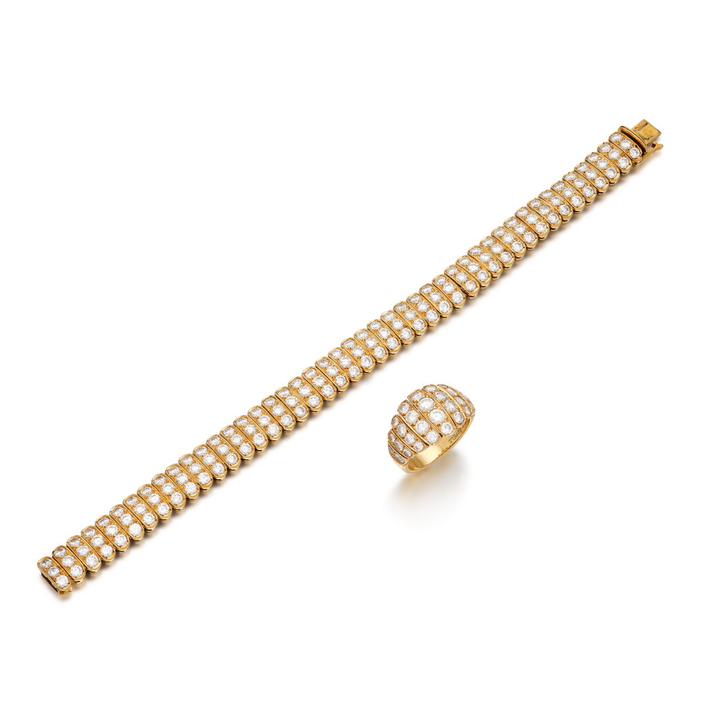 View full screen - View 1 of Lot 314. Gold and Diamond Bracelet and Ring, France.