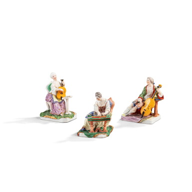 View full screen - View 1 of Lot 730. Three Ludwigsburg porcelain figures from the ‘Kleine Musiksoli’ Series, circa 1765 -70.