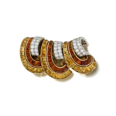 View full screen - View 1 of Lot 40. Boucheron | Clip citrines et diamants | Citrine and diamond clip.