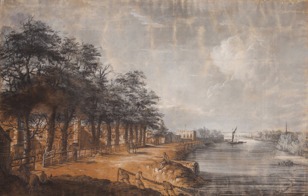 View full screen - View 1 of Lot 595. WILLIAM AUGUSTUS BARRON | Hampton Court looking down the river towards Thames Ditton.