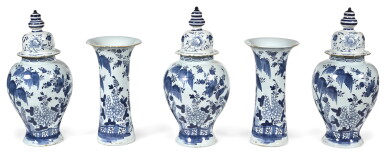 View full screen - View 1 of Lot 177. A DUTCH DELFT BLUE AND WHITE VASE GARNITURE, LATE 18TH CENTURY.