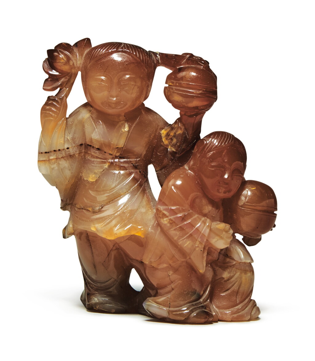 View full screen - View 1 of Lot 673. An agate carving of the Hehe Erxian, Late Qing dynasty.