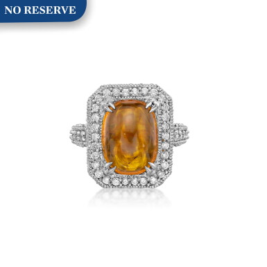 View full screen - View 1 of Lot 24. Orange Sapphire and Diamond Ring.