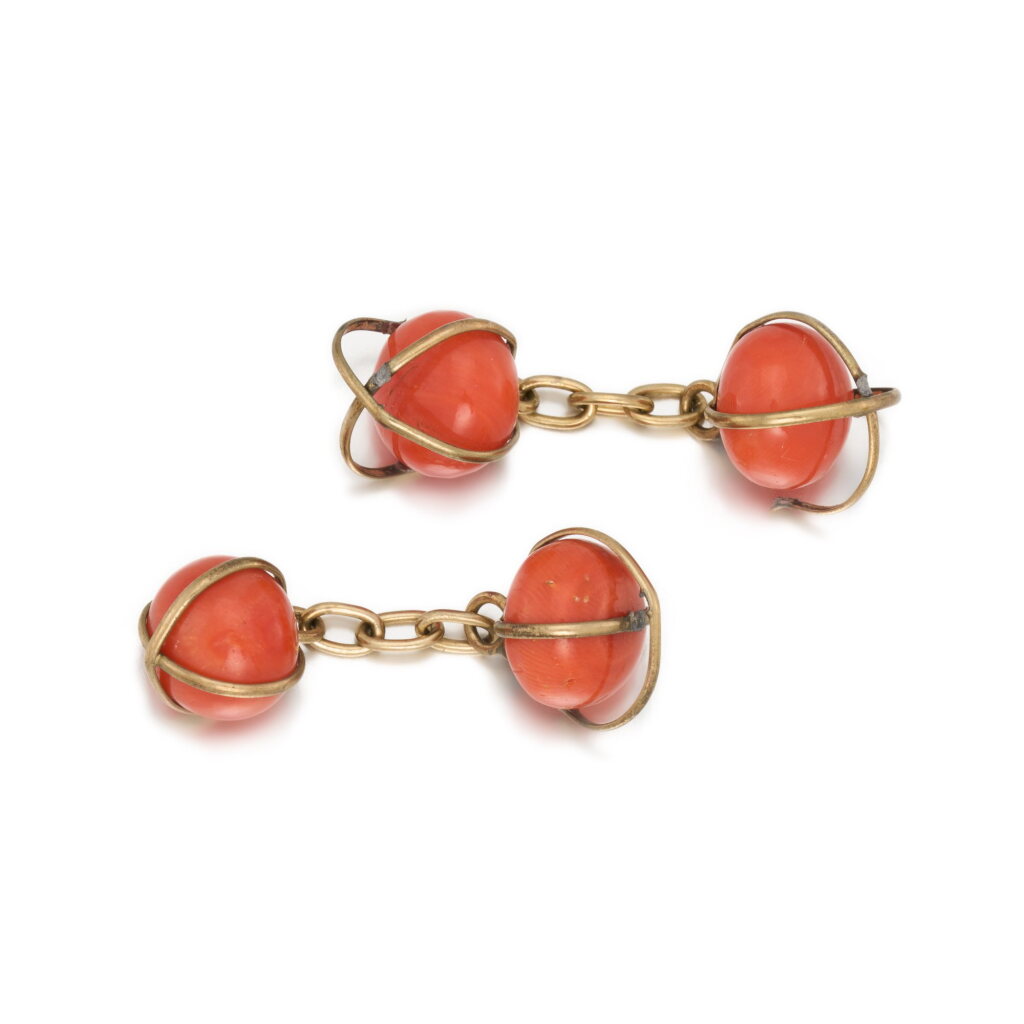 View full screen - View 1 of Lot 1192. Pair of coral cufflinks.