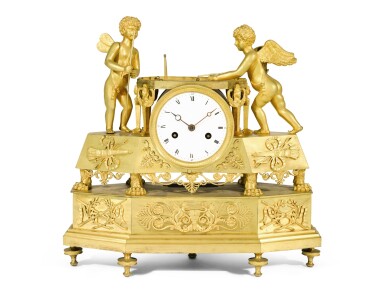 View full screen - View 1 of Lot 135. A Restauration gilt-bronze mantel clock, circa 1825.