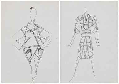 View full screen - View 1 of Lot 60. Two original sketches for fashion | Deux croquis de mode originaux.