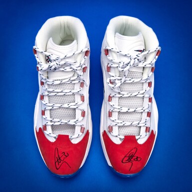 View full screen - View 1 of Lot 53. Stephen Curry 2025-2026 Worn Dual-Signed Reebok Question Mid 'Red Toe'.