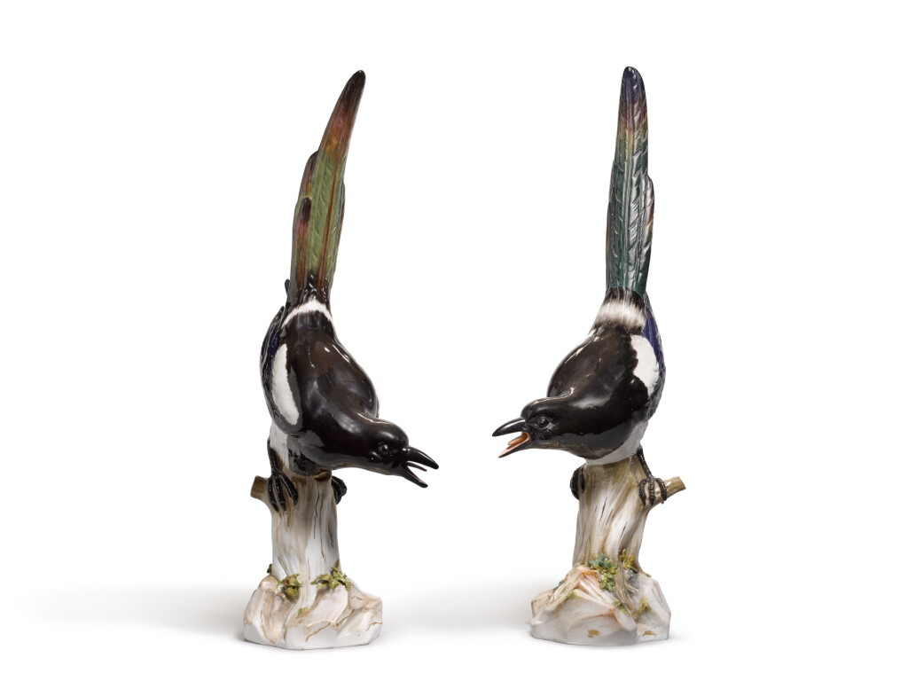 View full screen - View 1 of Lot 11. A pair of Meissen models of magpies, late 19th century.