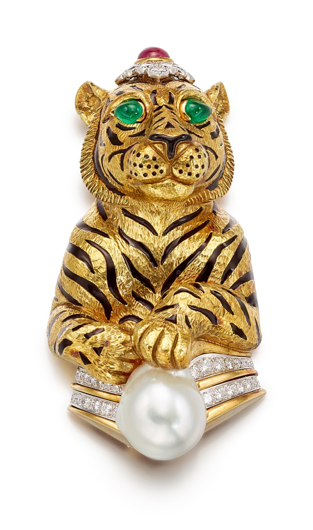 View full screen - View 1 of Lot 1604. DAVID WEBB | GEM SET, CULTURED PEARL, DIAMOND AND ENAMEL BROOCH | David Webb | 寶石 ,養殖珍珠 配 鑽石 及 琺琅彩 別針.