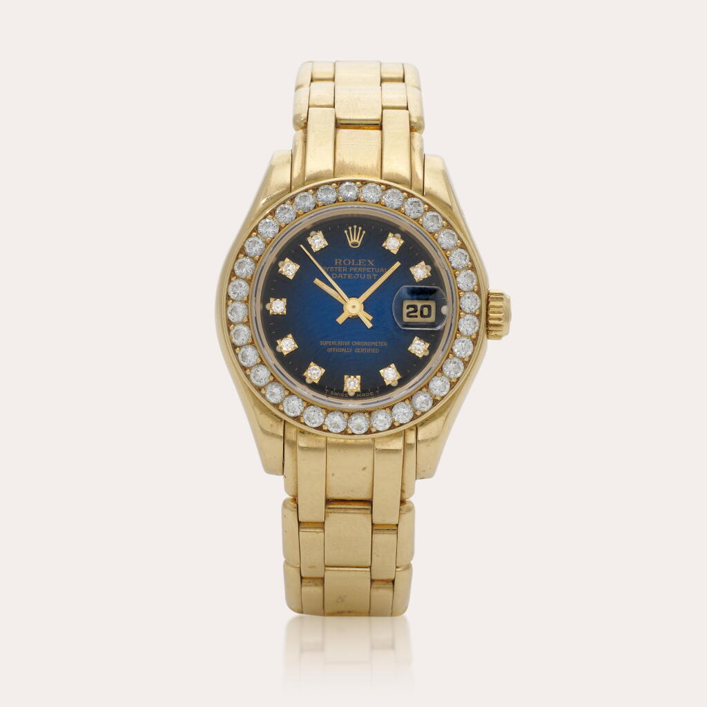 View full screen - View 1 of Lot 144. Pearlmaster, Reference 69298 | A yellow gold and diamond-set wristwatch with date and bracelet | Circa 1993.