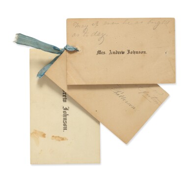 View full screen - View 1 of Lot 65. ELIZA MCCARDLE JOHNSON, ANDREW JOHNSON, & MARTHA JOHNSON PATTERSON | Calling cards of President and First Lady Andrew Johnson, as well as of Martha Johnson Patterson, their daughter and White House hostess, each with an autograph inscription.