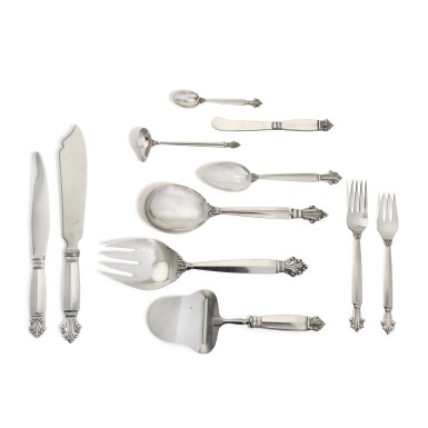 View full screen - View 1 of Lot 45. A DANISH SILVER ACANTHUS PATTERN FLATWARE SERVICE, GEORG JENSEN, COPENHAGEN, 1945-PRESENT.