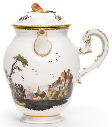 View full screen - View 1 of Lot 274. An Ansbach porcelain chocolate-pot and cover, circa 1765.