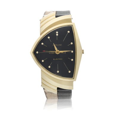 View full screen - View 1 of Lot 256. Electric Ventura A yellow gold asymmetric wristwatch, Circa 1960 .