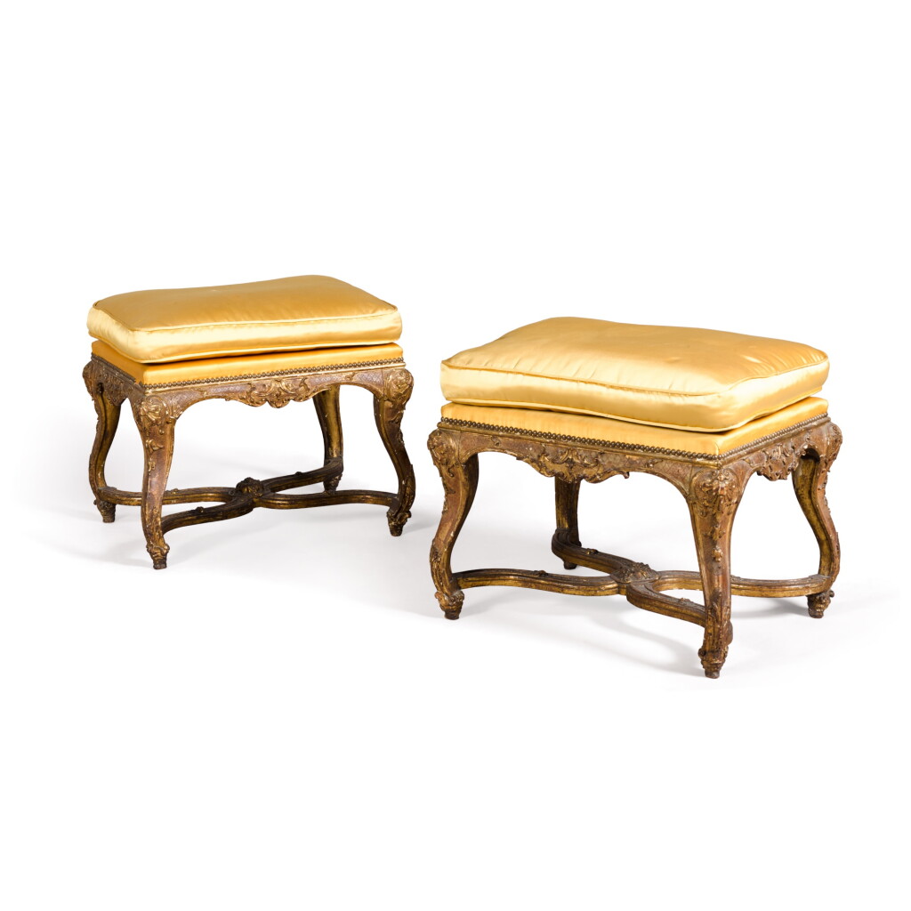 View full screen - View 1 of Lot 79. A pair of Régence giltwood stools, early 18th century.