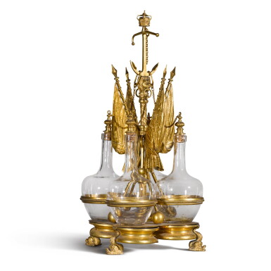 View full screen - View 1 of Lot 44. A Regency gilt-bronze and glass Tantalus stand, circa 1820.
