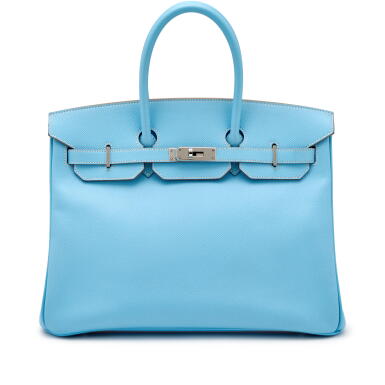 View full screen - View 1 of Lot 118. Celeste Epsom and Bleu Mykonos Verso Candy Birkin 35 Palladium Hardware, 2011.