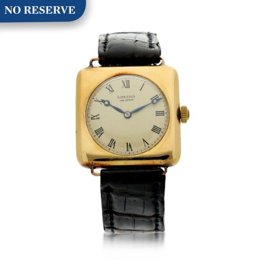 View full screen - View 1 of Lot 76. A YELLOW GOLD SQUARE SHAPED WRISTWATCH, CIRCA 1950.