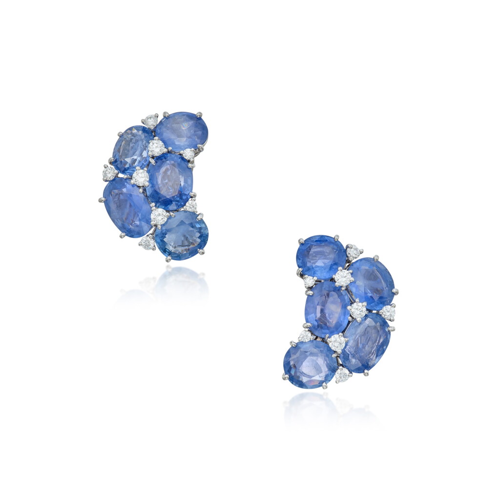 View full screen - View 1 of Lot 390. Sapphire and Diamond Earclips.