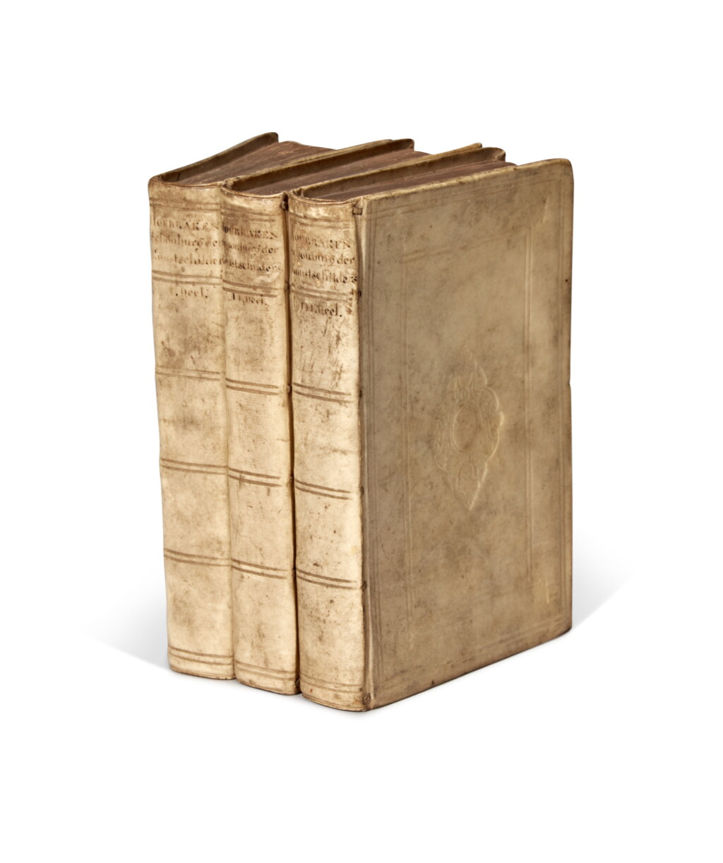View full screen - View 1 of Lot 167. Houbraken, De Groote Schouburgh der Nederlantsche Konstschilders, Amsterdam, 1718-21, 3 volumes, vellum.