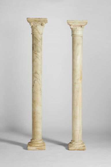 View full screen - View 1 of Lot 107. A Pair of Spanish Renaissance Veined Marble Columns, Probably Seville, Late 15th Century.