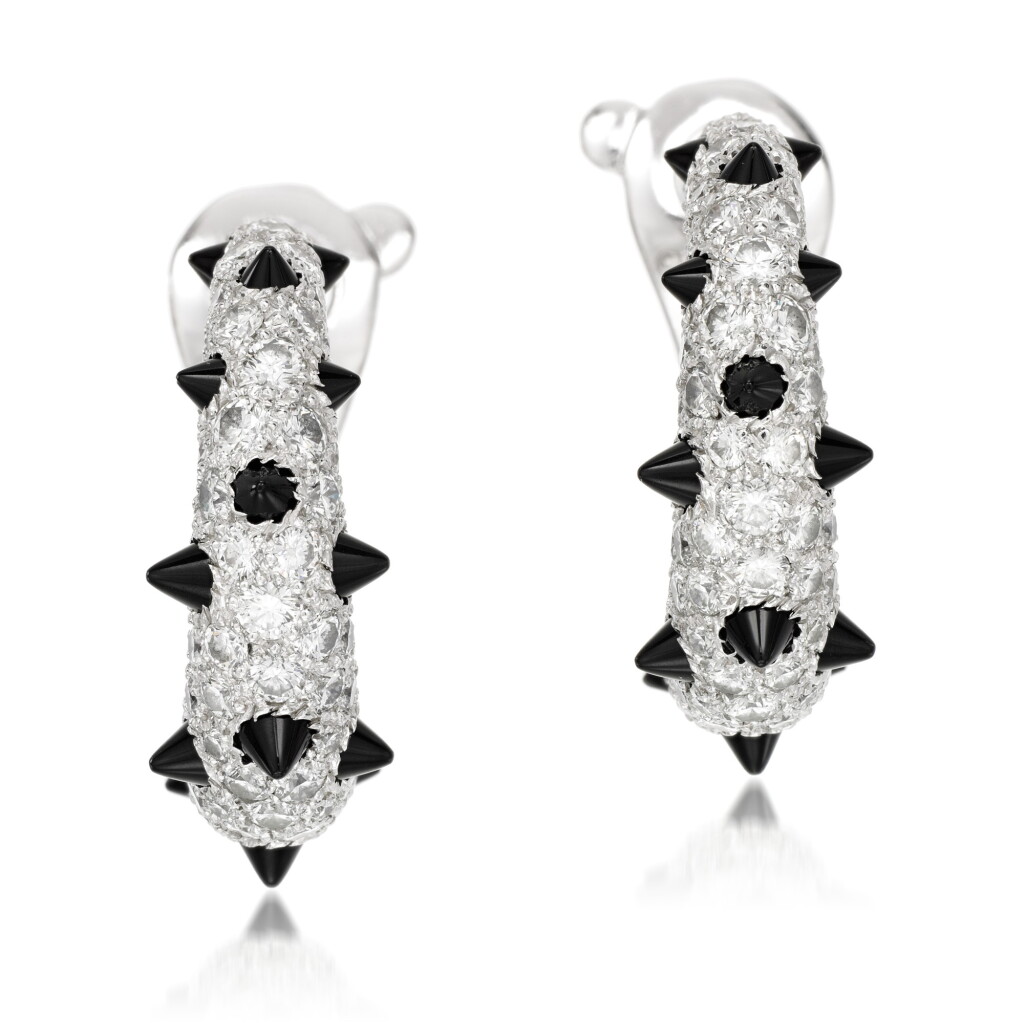 View full screen - View 1 of Lot 51. Cartier | Pair of onyx and diamond earrings.