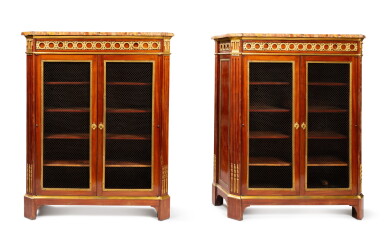 View full screen - View 1 of Lot 128. A pair of Louis XVI gilt-bronze mounted and mahogany book-cases, circa 1780.
