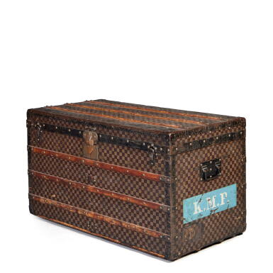View full screen - View 1 of Lot 94. Vintage Ebene Damier Malle Courrier 100 Brass Hardware.