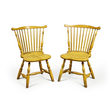 View full screen - View 1 of Lot 215. Pair of Yellow Painted Fan-Back Windsor Side Chairs, Philadelphia, Pennsylvania, Circa 1785.
