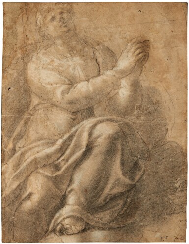 View full screen - View 1 of Lot 30. A female figure looking upwards, her hands joined in prayer.
