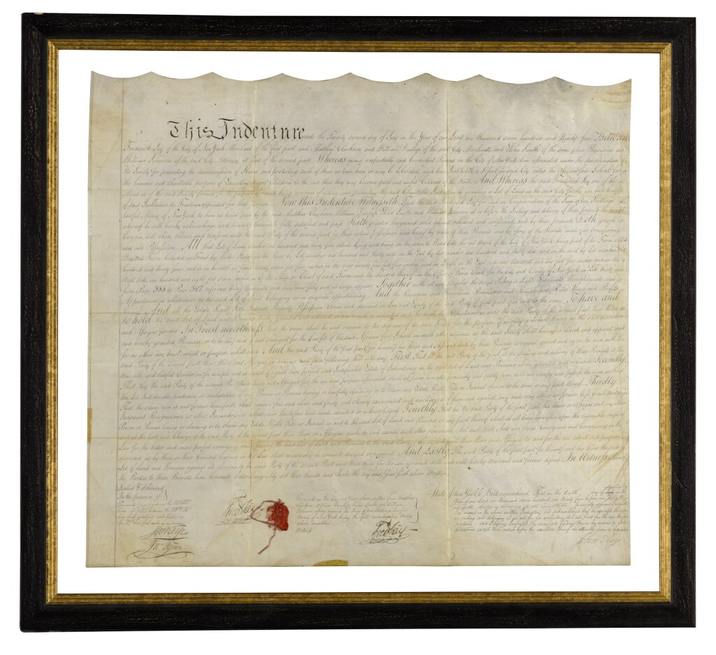 View full screen - View 1 of Lot 117. THE AFRICAN FREE SCHOOL | Indenture signed, New York, 22 July 1794.