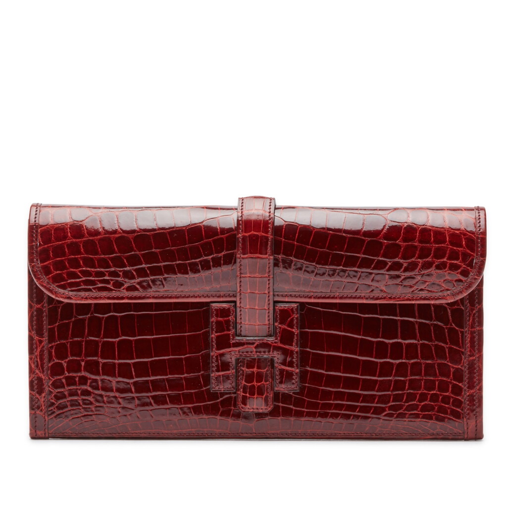 View full screen - View 1 of Lot 412. Bordeaux Jige Elan 25 in Shiny Niloticus Crocodile, 2015.