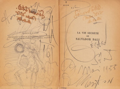 View full screen - View 1 of Lot 41. DALI. La vie secrète de Salvador Dali. 1952. Envoi autographe et beau dessin érotique (onanisme).