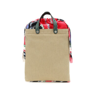 View full screen - View 1 of Lot 61. Petit H Bleu Tempete Matte Alligator, Multicolor Silk and Toile Tote Palladium Hardware.