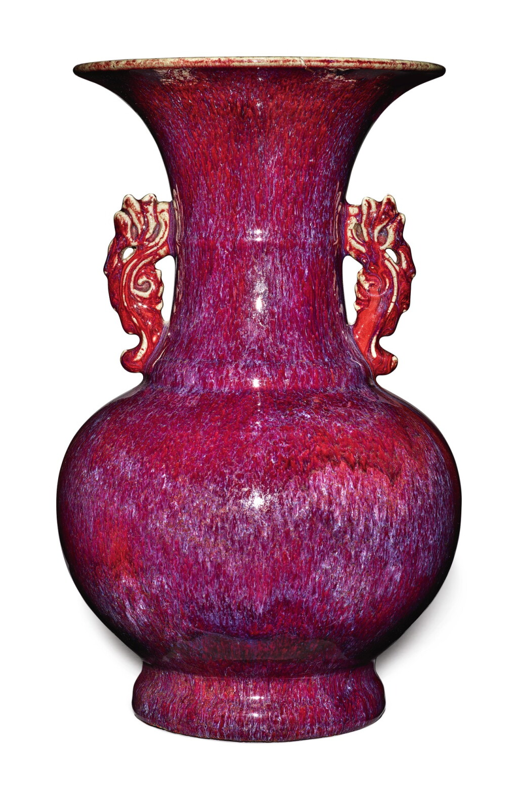 View full screen - View 1 of Lot 1026. A FLAMBE-GLAZED HANDLED VASE, QING DYNASTY, 19TH CENTURY.