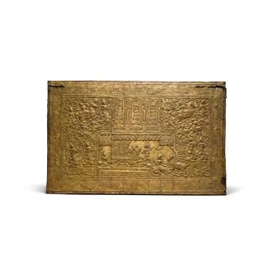 View full screen - View 1 of Lot 873. A panel from a sutra box depicting the Great Departure, Burma, 19th century.