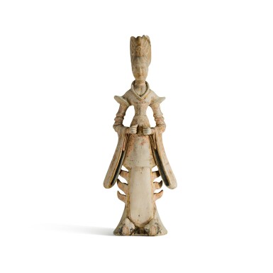 View full screen - View 1 of Lot 128. A pottery figure of a court lady, Tang dynasty | 唐 彩繪仕女陶俑.