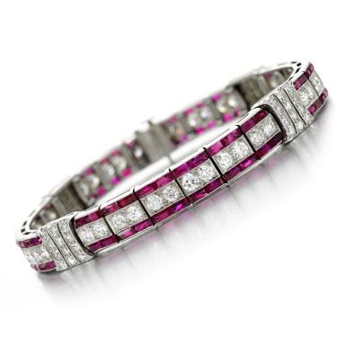 View full screen - View 1 of Lot 122. Ruby and diamond bracelet, circa 1915.